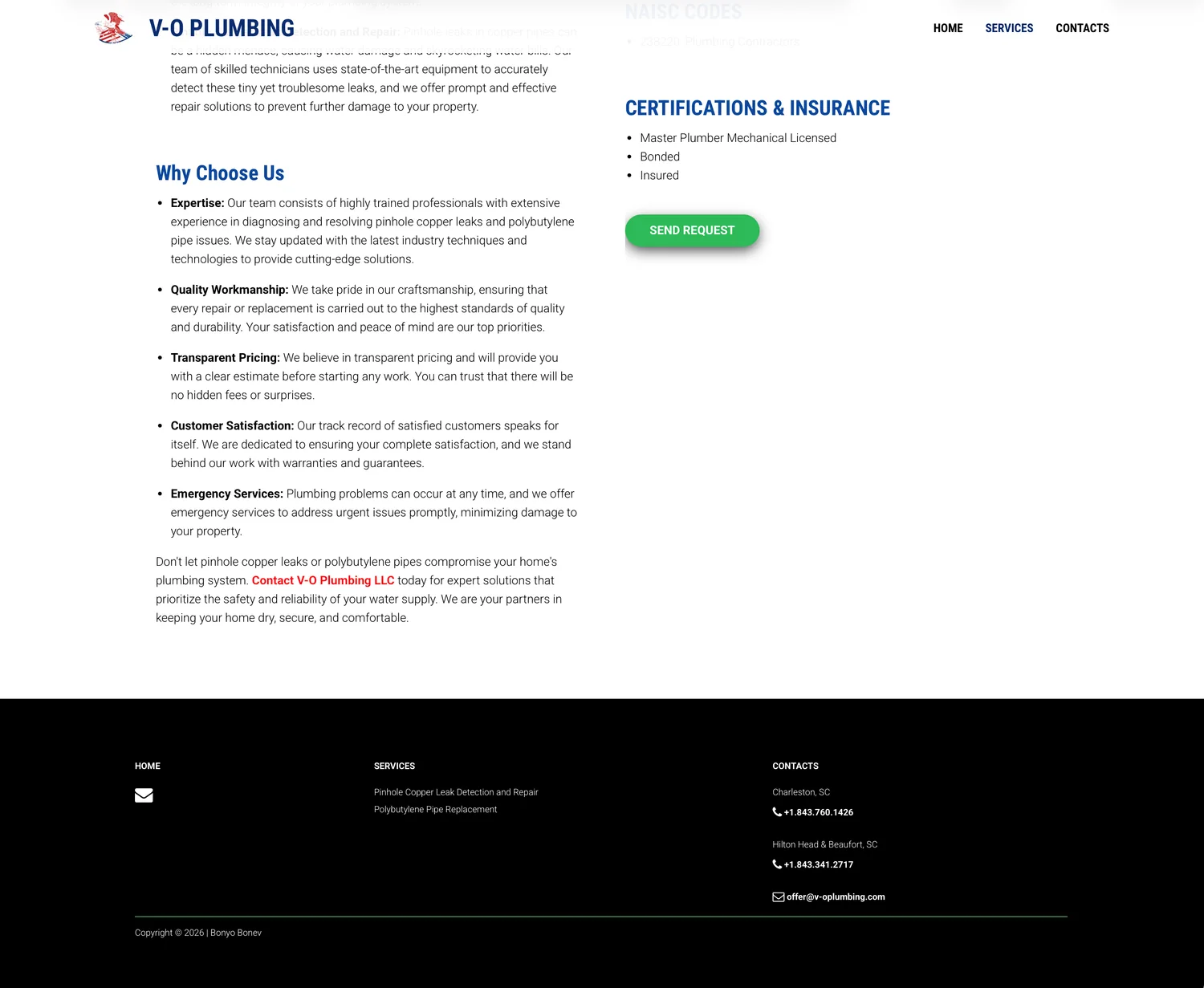 website for V-O Plumbing LLC