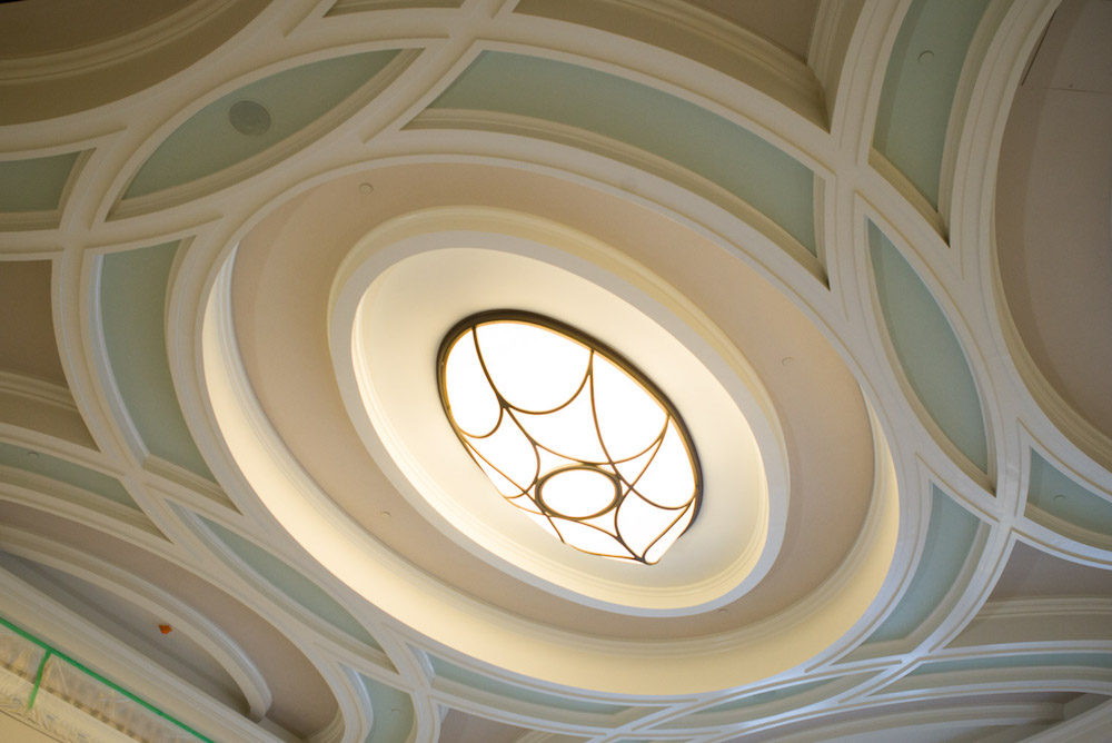 finalizing the ceiling of Gaillard Auditorium