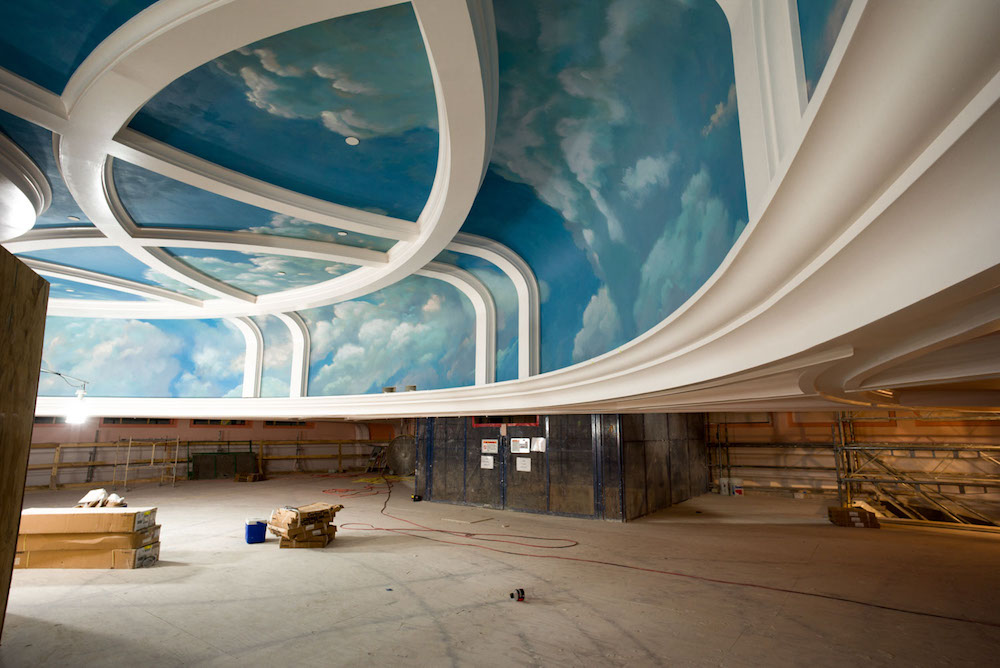 finalizing main hall roof of Gaillard Auditorium