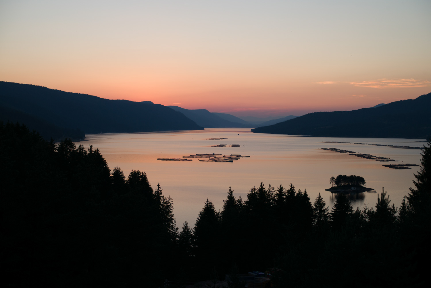 Over Dospat lake at sunset